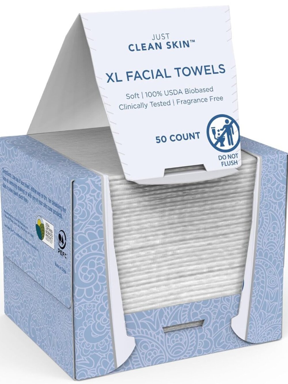 Disposable XL Dry Face Wipes Ultra-Absorbent Plant-Based Facial Towels 50 Ct